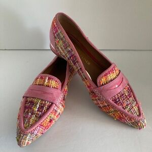 Donald J Pliner Women's Renee Tweed Suede Pointed Toe Loafers 9.5M Pink EUC
